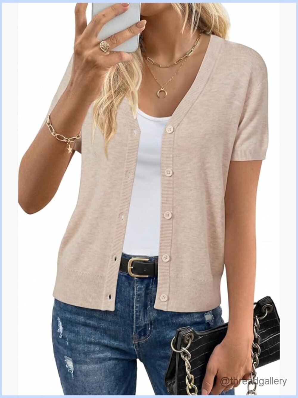 Wool Blend Short Sleeve Cardigan Lightweight Business Casual Sweater